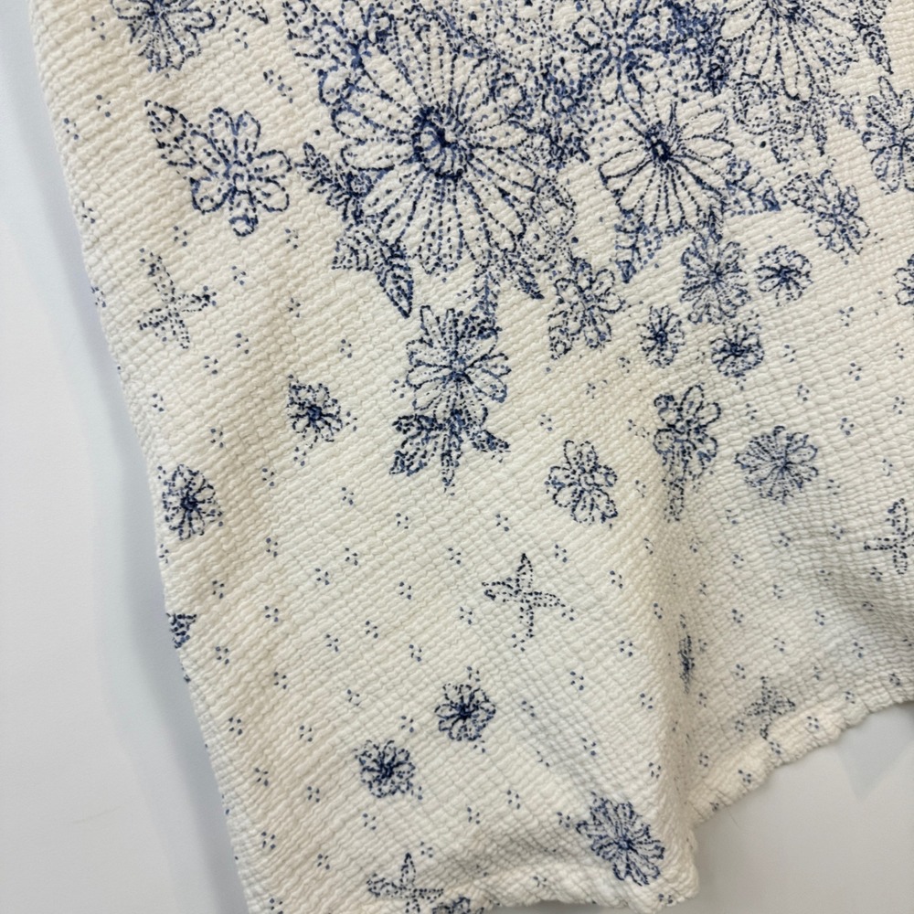 Free People Pinwheel Mini Dress Women M White Blue Floral Open Back Swing - Picture 7 of 15